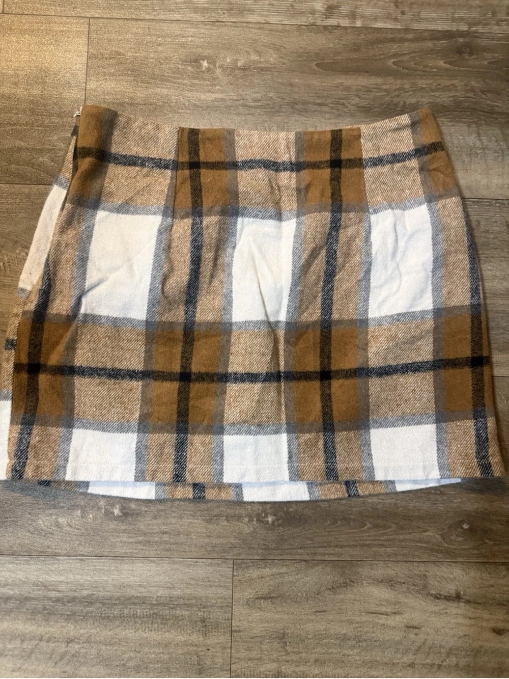 Source Unknown Plaid Mini Skirt in Camel, White & Navy